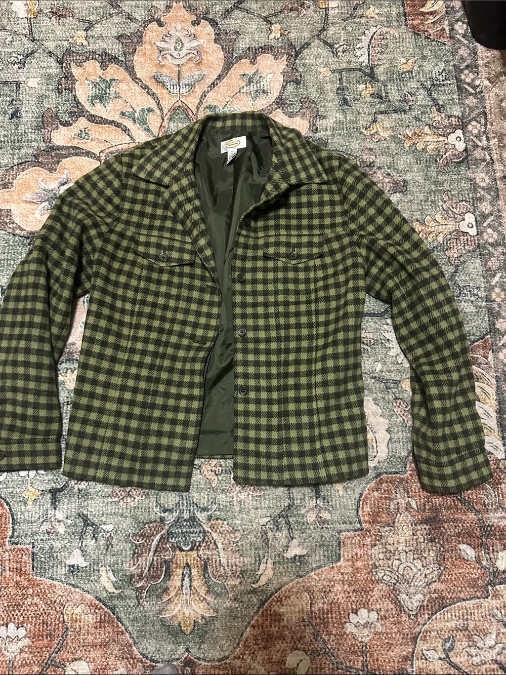 Talbots Olive and Black Plaid Lightweight Shirt Jacket